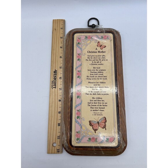 Vtg Christian Mother Butterfly Floral Wooden Hanging Plaque Inspirational Poem - Picture 3 of 5
